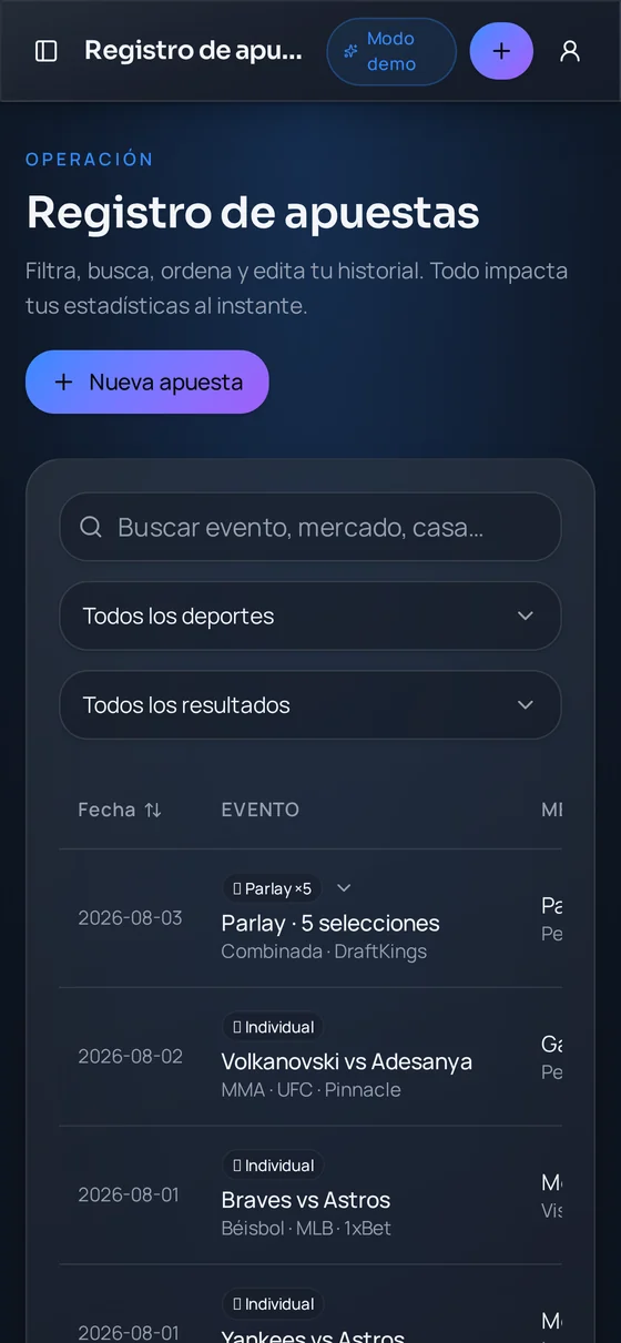 Registro de apuestas de Fijas Nexus en un iPhone