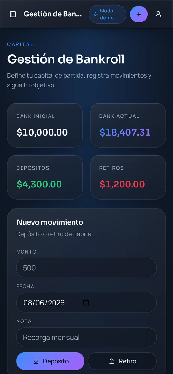 Gestión de bankroll de Fijas Nexus en un iPhone
